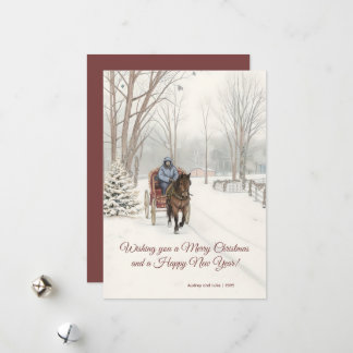 Sketch Horse Drawn Carriage Snow Scene Design Holiday Card