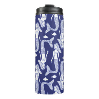 Sketch mermaid and fish pattern in vintage style,  thermal tumbler