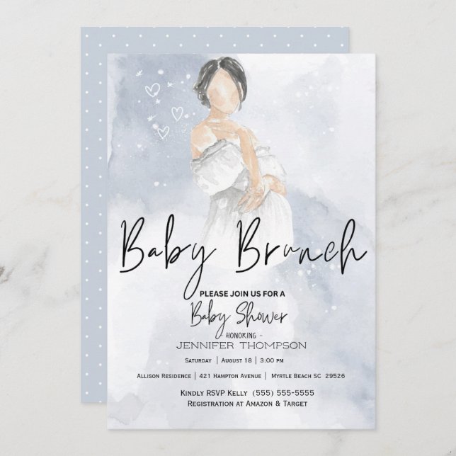  Sketch Mum Baby Brunch Blue Baby Shower  Invitation (Front/Back)