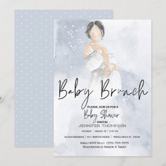 Sketch Mum Baby Brunch Blue Baby Shower Invitation