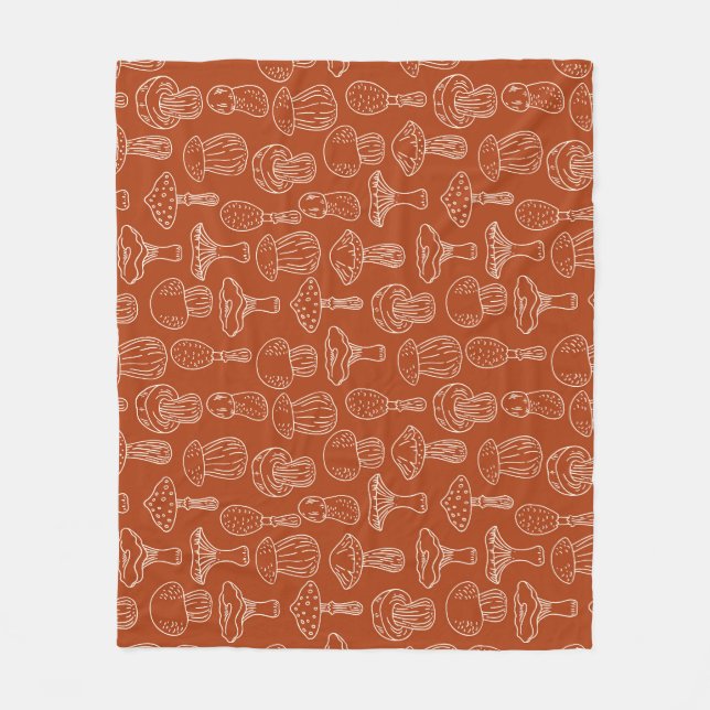 Sketch Mushrooms: Cute Seamless Background. Fleece Blanket (Front)