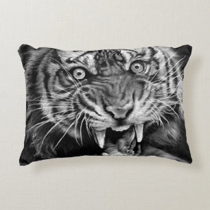 Sketch of a wild tiger in black and whiteblack,whi decorative cushion