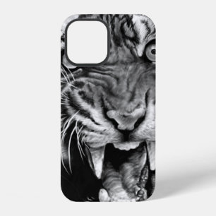 Sketch of a wild tiger in black and whiteblack,whi iPhone 12 case