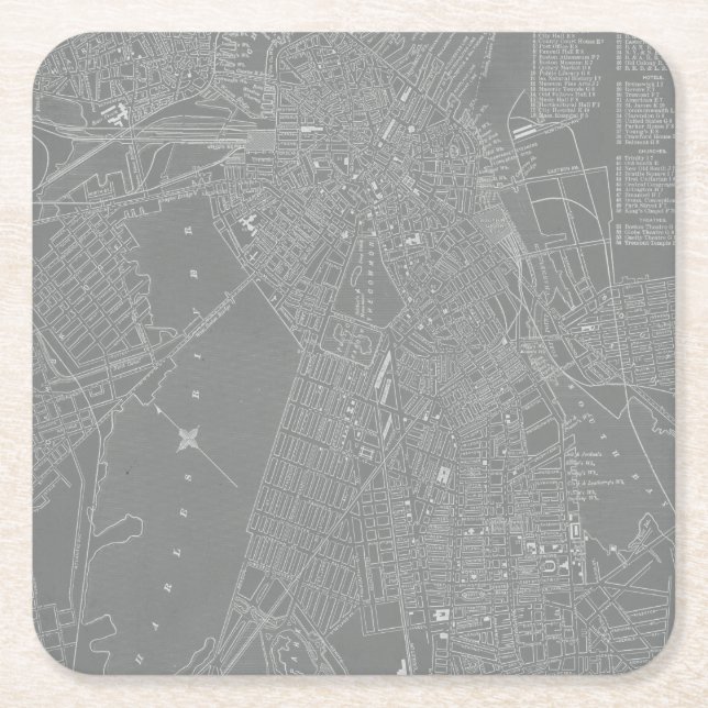 Sketch of Boston City Map Square Paper Coaster (Front)