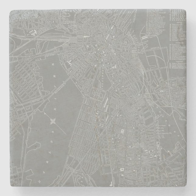 Sketch of Boston City Map Stone Coaster (Front)