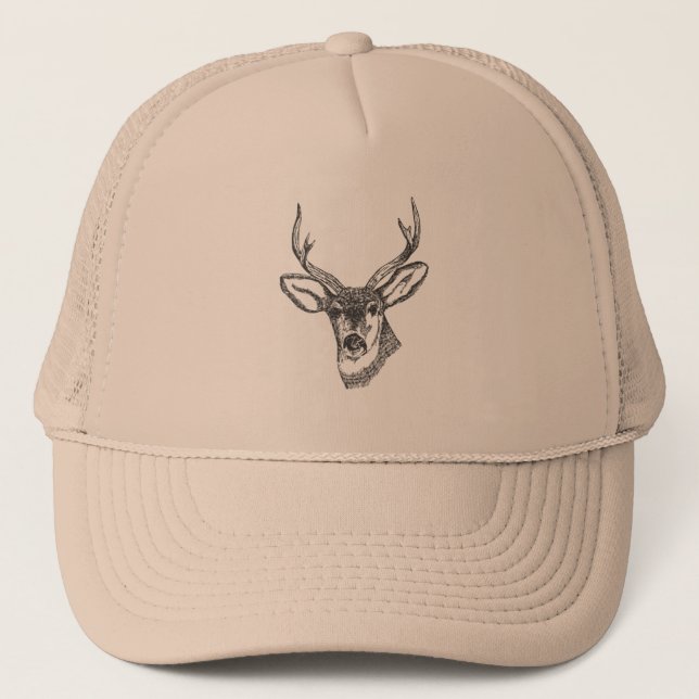 Sketch Of Buck With Antlers For Outdoorsman Trucker Hat (Front)