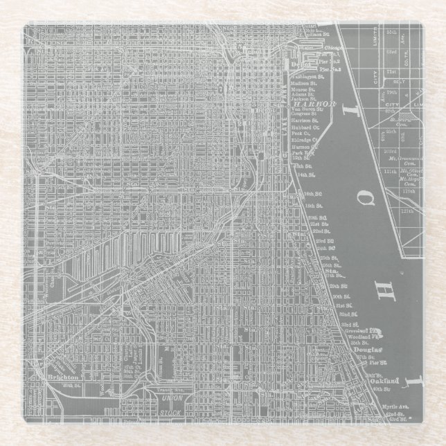Sketch of Chicago City Map Glass Coaster (Front)