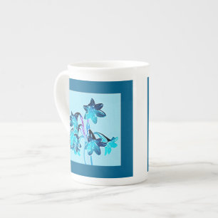 Sketch of Daylilies - Cobalt and Sky Blue Bone China Mug