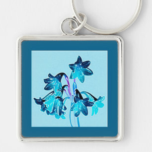 Sketch of Daylilies - Cobalt and Sky Blue Key Ring