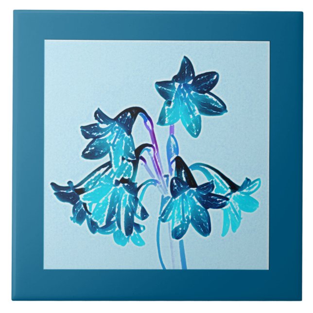 Sketch of Daylilies - Cobalt and Sky Blue Tile (Front)