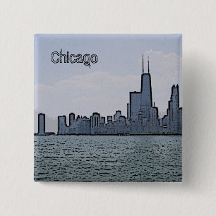 Sketch of Gorgeous Chicago Skyline 15 Cm Square Badge