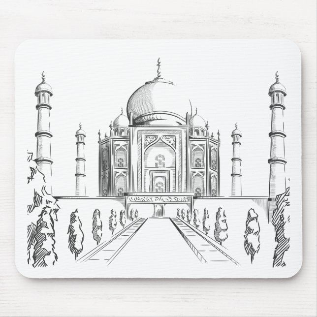 Sketch of India Landmark, Taj Mahal Mouse Pad (Front)