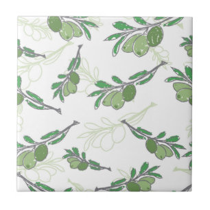 sketch of olive tree branches tile