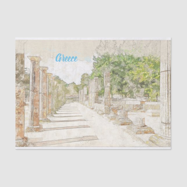 Sketch of ruins in Ancient Olympia, Elis, Greece Tissue Paper (Front)