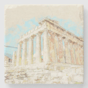 Sketch of ruins of ancient temple, Athens Stone Coaster