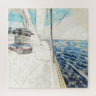 Sketch of Sail Vessel Surfing Through the Sea  Jigsaw Puzzle