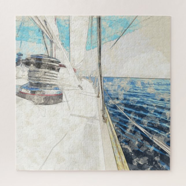 Sketch of Sail Vessel Surfing Through the Sea  Jigsaw Puzzle (Vertical)