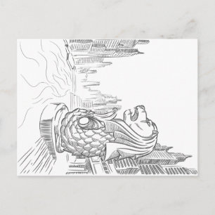 Sketch of Singapore Tourism Landmark - Merlion Postcard