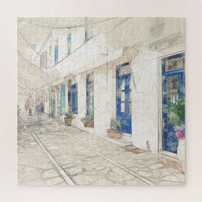 Sketch of Walking in Traditional Greek Streets  Jigsaw Puzzle (Vertical)