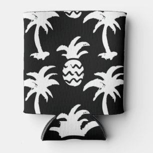 Sketch palm trees, pineapples, monochrome pattern. can cooler
