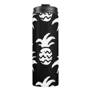 Sketch palm trees, pineapples, monochrome pattern. thermal tumbler