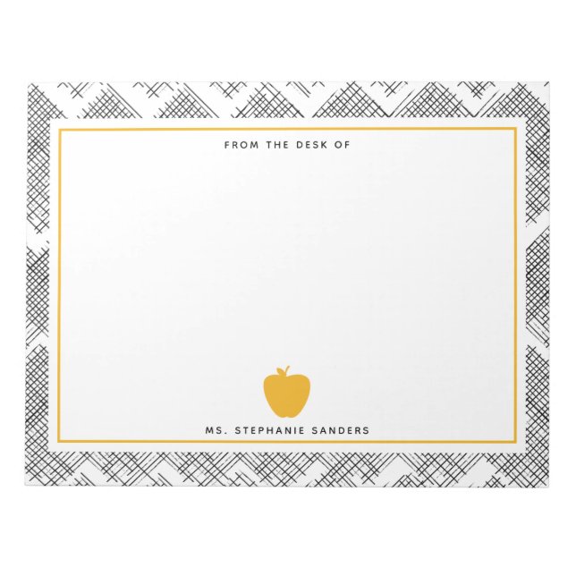 Sketch Pattern Yellow Apple Teacher Notepad (Front)