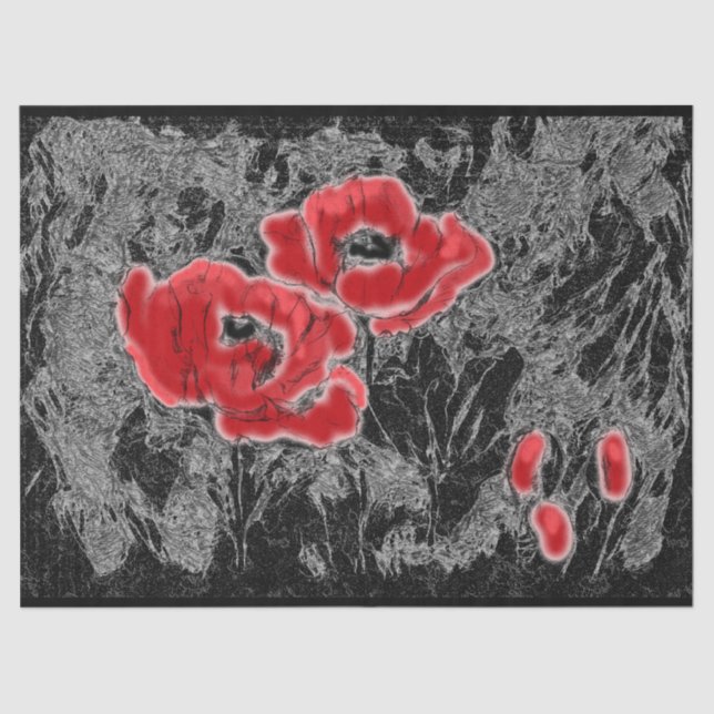 Sketch pencil hand drawn red poppy flowers beautif tissue paper (Front)