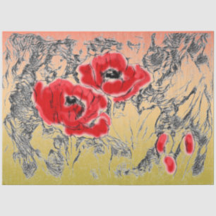 Sketch pencil hand drawn red poppy flowers beautif tissue paper