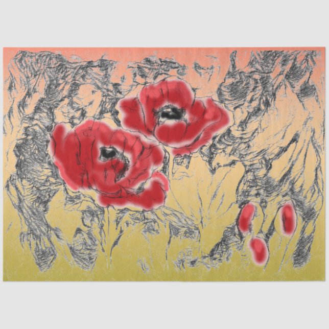 Sketch pencil hand drawn red poppy flowers beautif tissue paper (Front)
