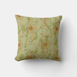 Sketch rabbit and chamomile, vintage seamless patt cushion