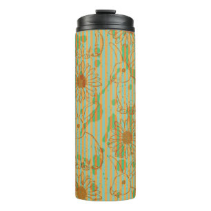 Sketch rabbit and chamomile, vintage seamless patt thermal tumbler