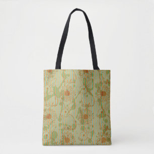 Sketch rabbit and chamomile, vintage seamless patt tote bag