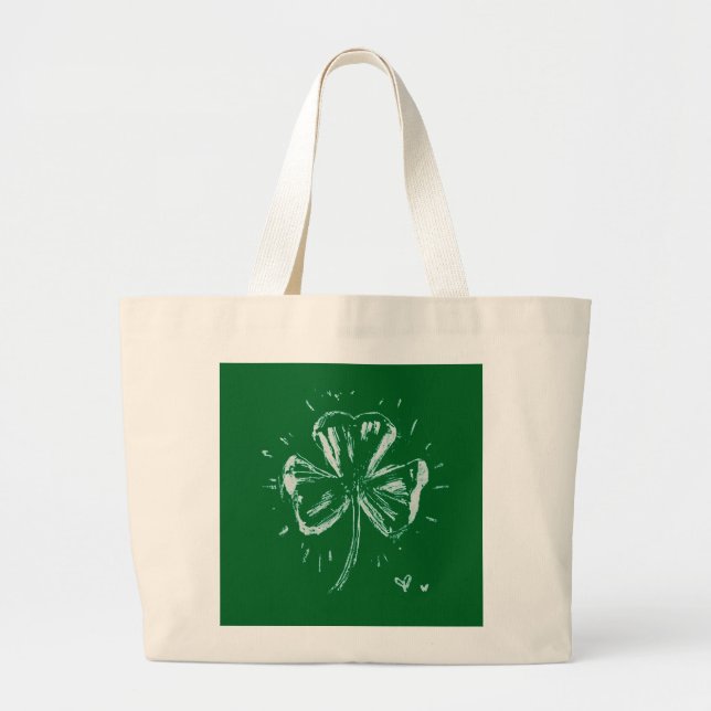 Sketch Shamrock – Hand-Drawn Irish Clover Design Large Tote Bag (Front)