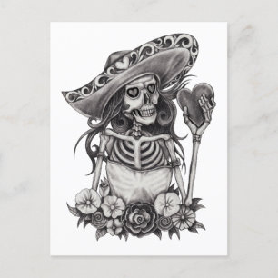 Sketch Skeleton Love Heart  Postcard