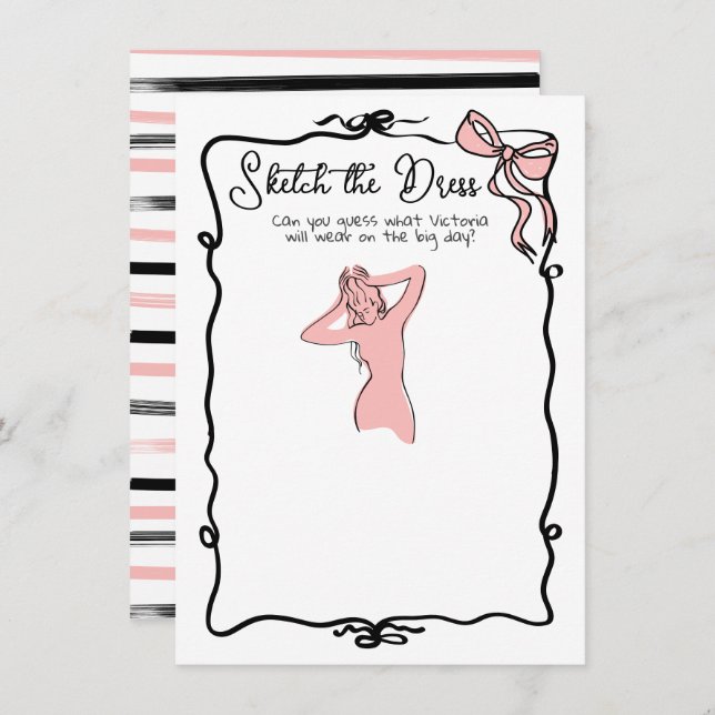 Sketch the Dress Hand Drawn Bow Bridal Shower game Invitation (Front/Back)