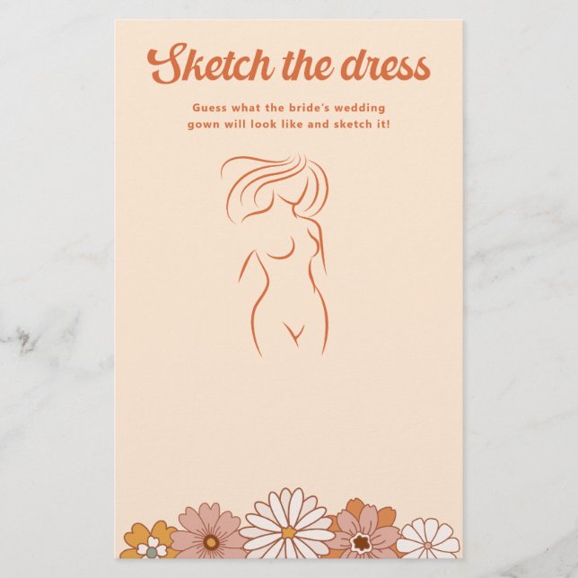 Sketch the Dress Retro Floral Bridal Shower Game (Front)