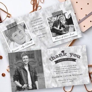 Sketch Typography On Silver ddGraduation Cap Photo Thank You Card