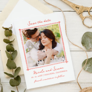 Sketch Whimsical Hand Drawn Square Photo Wedding Save The Date