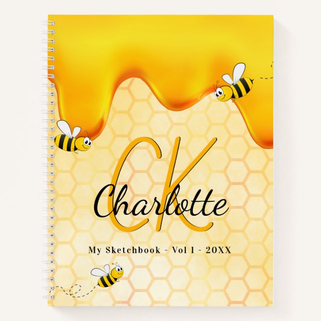 Sketchbook bee honey dripping monogram notebook (Front)