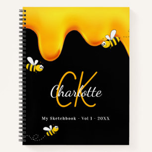 Sketchbook bees black honey drips monogram notebook