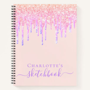 Sketchbook blush pink glitter drips notebook