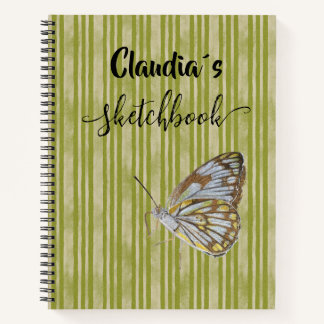 Sketchbook butterfly on green stripes add name notebook