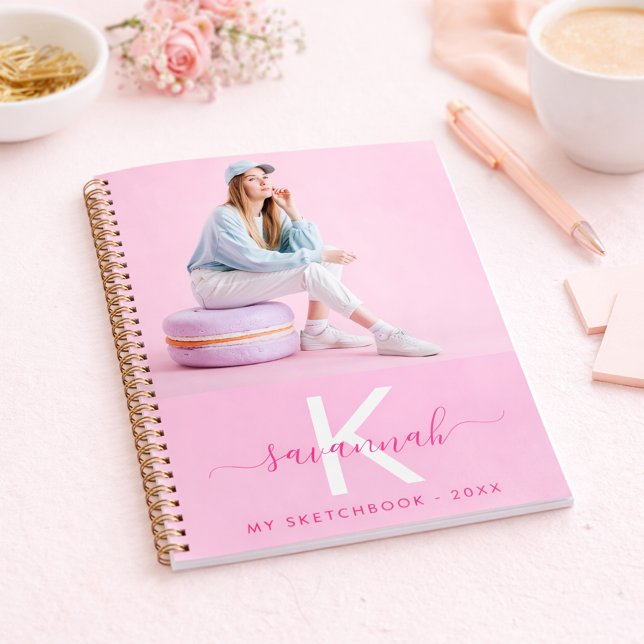 Sketchbook custom photo pink monogram notebook (Creator Uploaded)