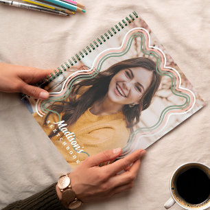 Sketchbook Custom Photo Retro Wavy Rainbow Border Notebook