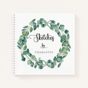 Sketchbook greenery watercolor name script notebook