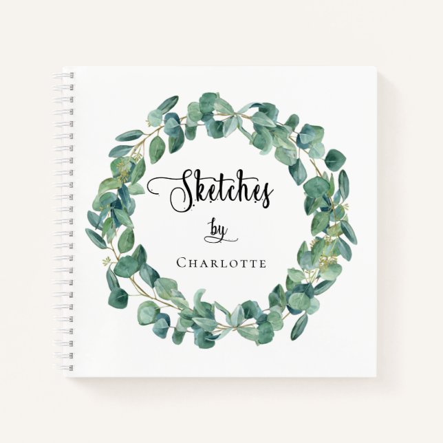 Sketchbook greenery watercolor name script notebook (Front)
