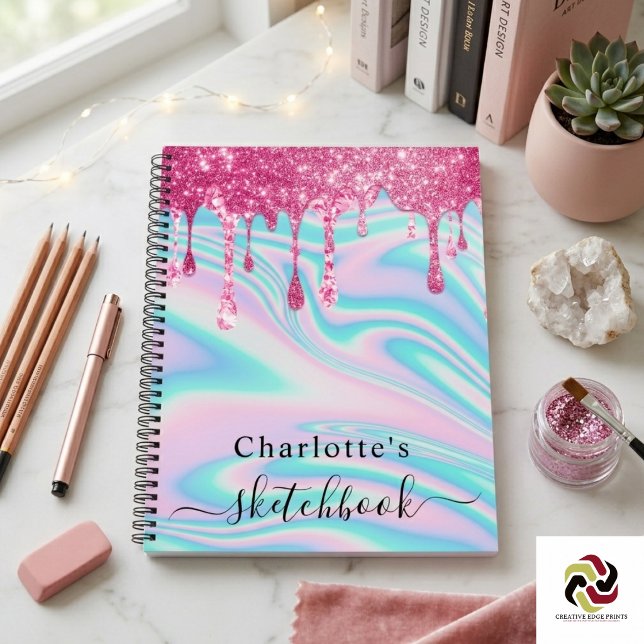 Sketchbook Holographic Pink Drips Girl  Notebook (Sketchbook Holographic Pink Drips Girl Notebook
)