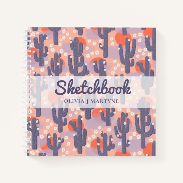 Sketchbook Modern Cactus Personalised Notebook (Front)