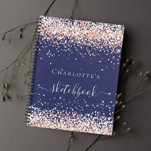 Sketchbook navy blue rose gold name script notebook