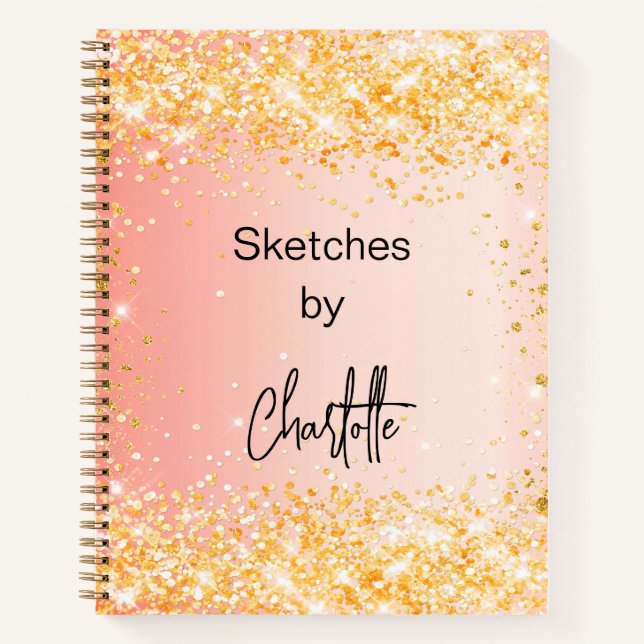 Sketchbook orange gold script notebook (Front)